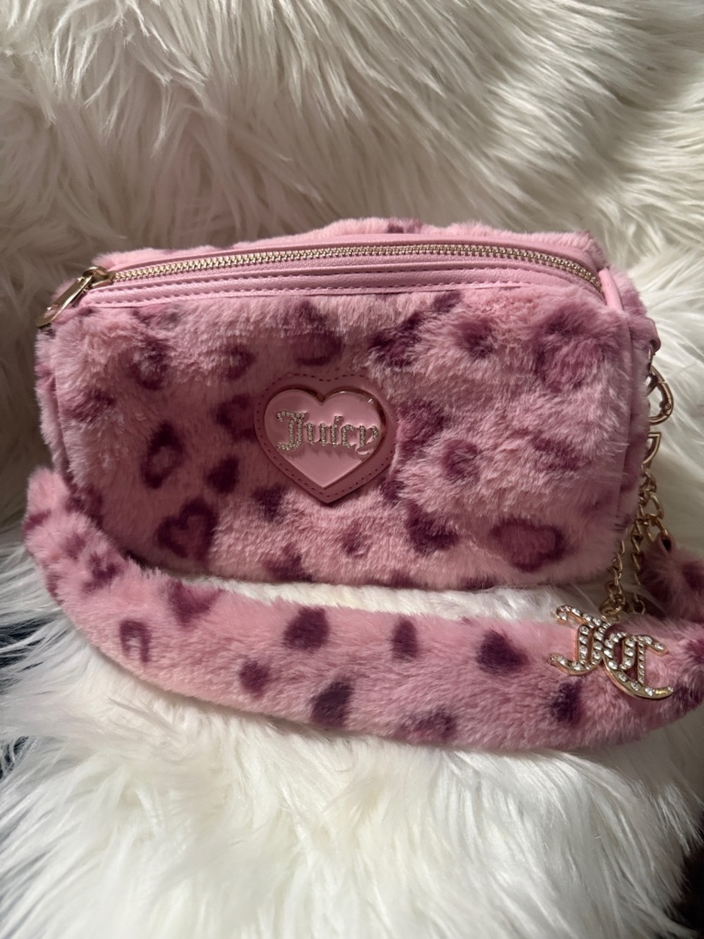 Viral Juicy Couture Pink Plush cheetah,Print shoulder Bag